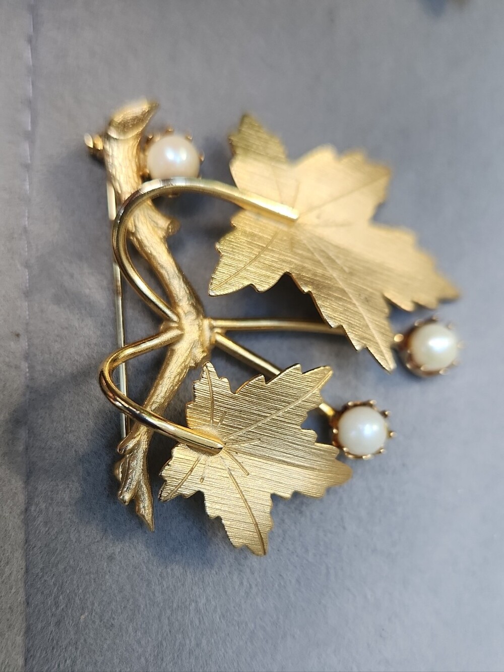 Sarah Cov Gold Leaf and Pearl Cluster Brooch